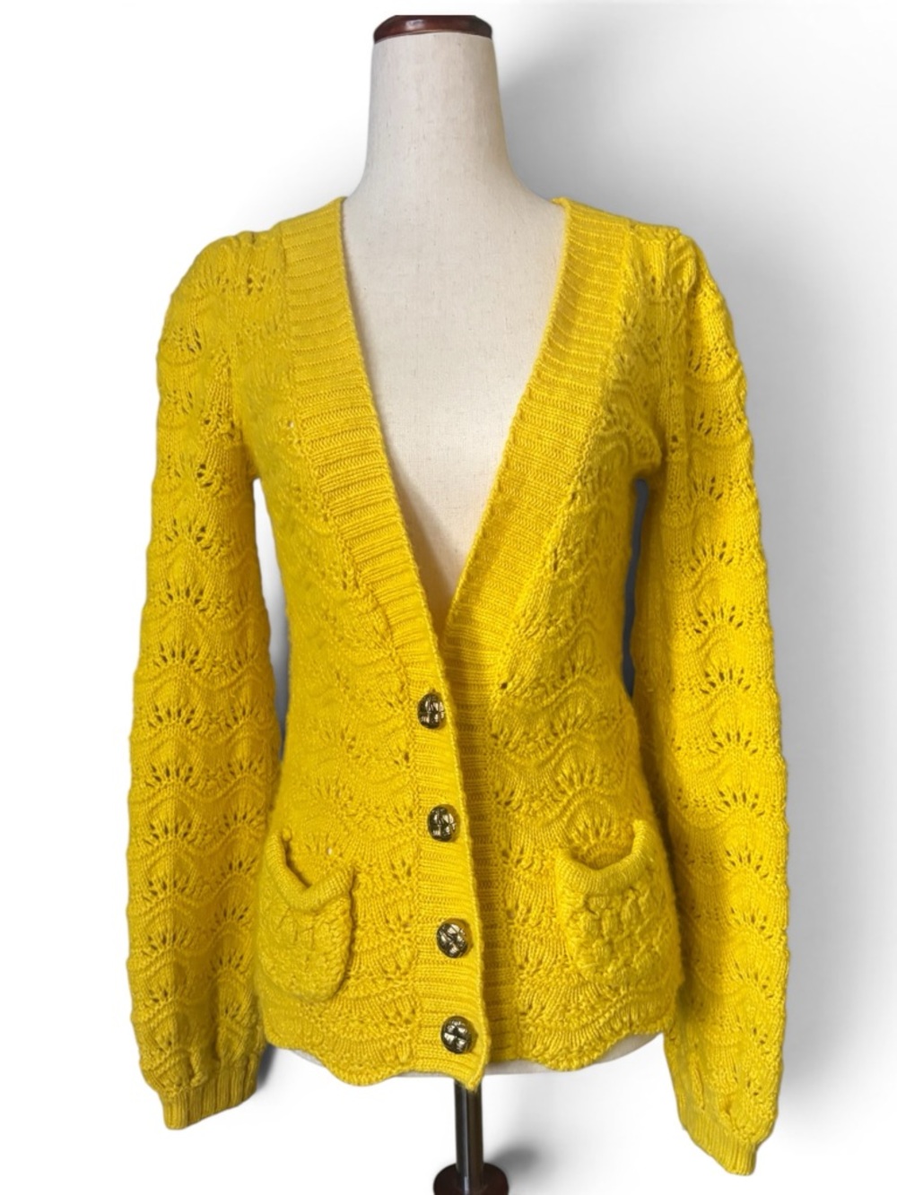 🌻 Juicy Couture Yellow Cardigan Gold Crest Buttons Knit Sweater Y2K Size S